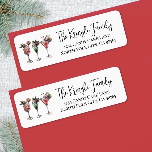 Etiqueta Endereço de Retorno de Coquetéis de Natal (Christmas Cocktails Return Address label)