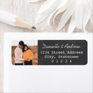Etiqueta Endereço de Retorno de Foto de Casamento em Quadro