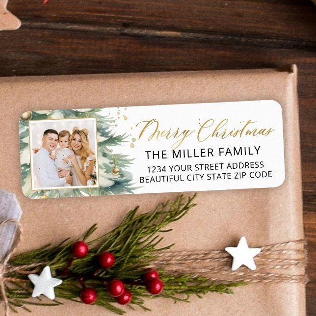 Etiqueta Endereço de Retorno de Fotografia de Script Dourad (Criador carregado)