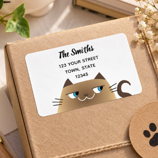 Etiqueta Endereço de Retorno de Gato Siames Cute