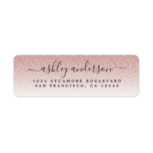 Etiqueta Endereço de Retorno de Glitter Cor-de-Rosa-Blush 