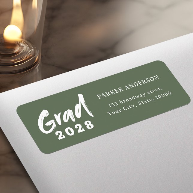 Etiqueta Endereço de Retorno de Graduação de Script Moderno (Sage Green Modern Script Graduation Return Address Label)