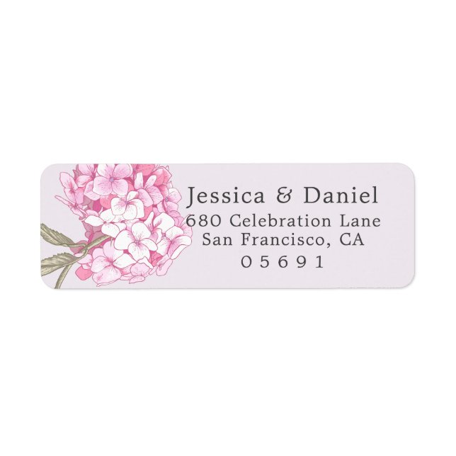 Etiqueta Endereço de Retorno de Hortênsia Floral Elegante (Frente)