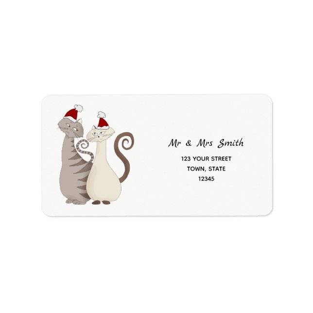 Etiqueta Endereço de Retorno de Natal de Casal de Gatos (Frente)