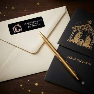 Etiqueta Endereço de Retorno de Natal Preto e Dourado
