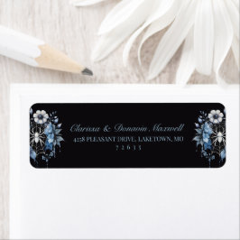 Etiqueta Endereço de Retorno de Teia de Aranha Floral Azul 
