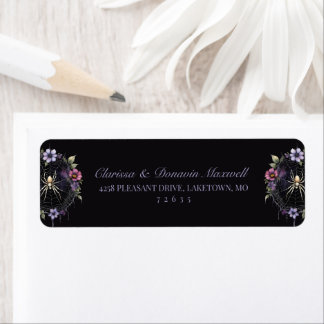 Etiqueta Endereço de Retorno de Teia de Aranha Floral Roxo