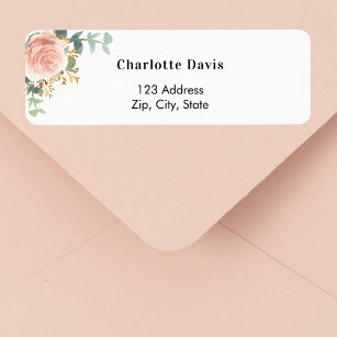 Etiqueta endereço de retorno do eucalipto floral rosa gold