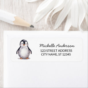 Etiqueta Endereço de Retorno do Pinguim Cute Moderno de Ten