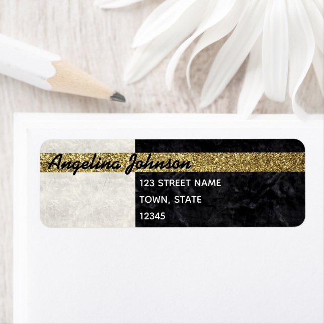 Etiqueta Endereço de Retorno Dourado Preto e Branco Brilhan (Insitu)