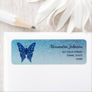 Etiqueta Endereço de Retorno Elegante Borboleta Azul