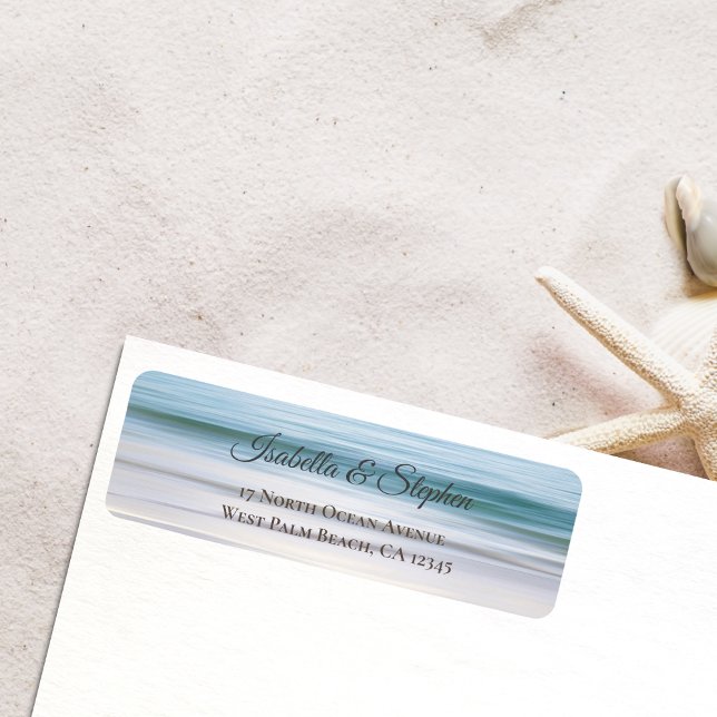 Etiqueta Endereço de Retorno Elegante Oceano Azul da Praia (Criador carregado)