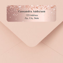 Endereço de retorno em confete dourado rosa