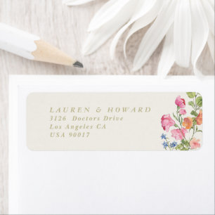 Etiqueta endereço de retorno floral de casamento romântico