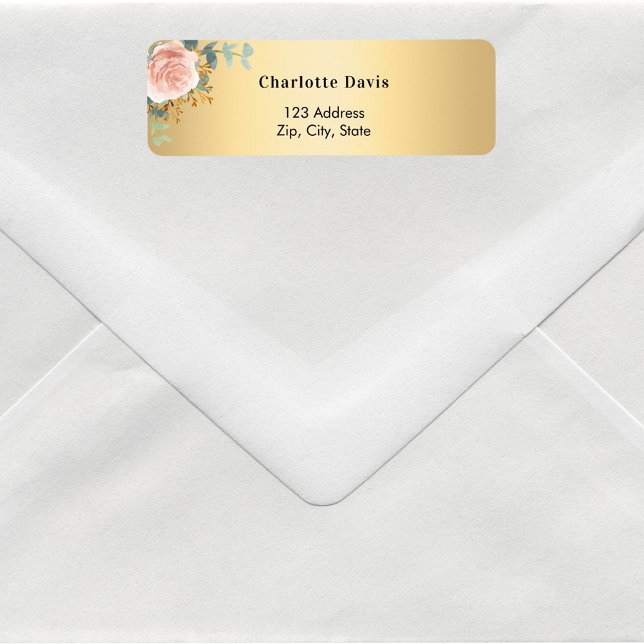 Etiqueta endereço de retorno floral de rosa gold (Criador carregado)