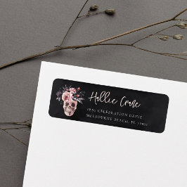 Etiqueta Endereço de Retorno Floral Elegante do Crânio de H