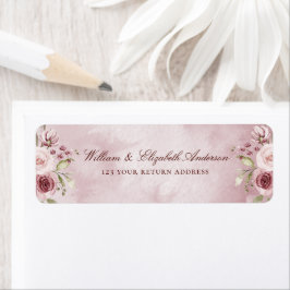 Etiqueta Endereço de Retorno Floral em Aquarela Burgundy El