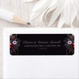 Etiqueta Endereço de Retorno Floral em Vermelho e Preto Gót