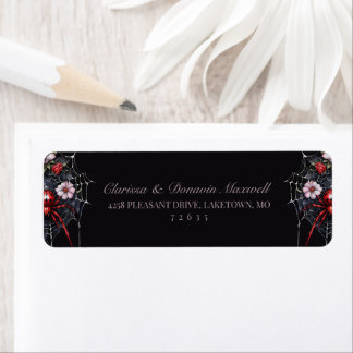 Etiqueta Endereço de Retorno Floral em Vermelho e Preto Gót