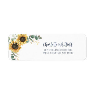 Etiqueta Endereço de Retorno Floral Girassol Script