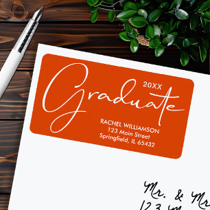 Etiqueta Endereço de Retorno Laranja do Script Elegante de 