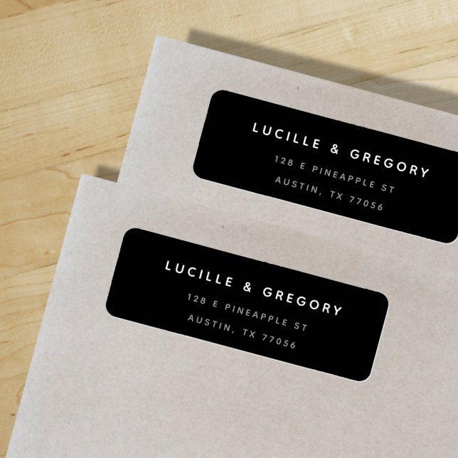Etiqueta Endereço de Retorno Preto Personalizado Moderno Si (Criador carregado)