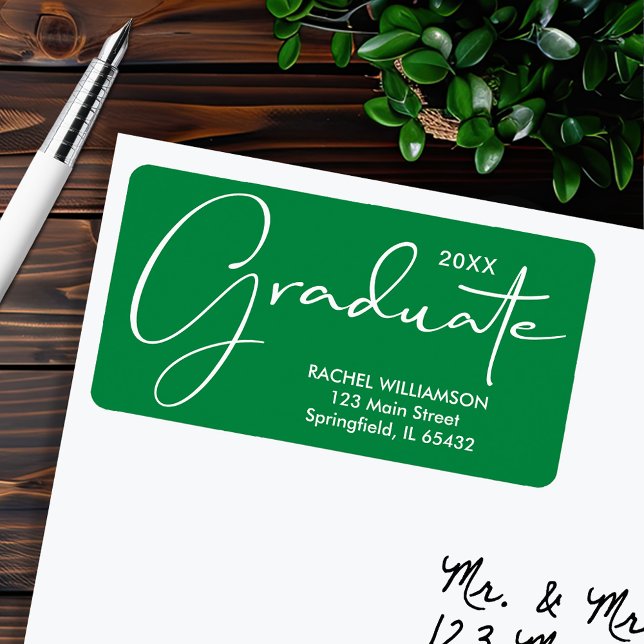 Etiqueta Endereço de Retorno Verde do Script de Graduação (Graduation Script Green Return Address Labels)