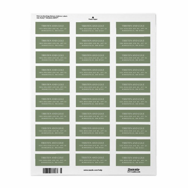 Etiqueta Endereço de Retorno Verde Sage Clássico Elegante (Folha completa)