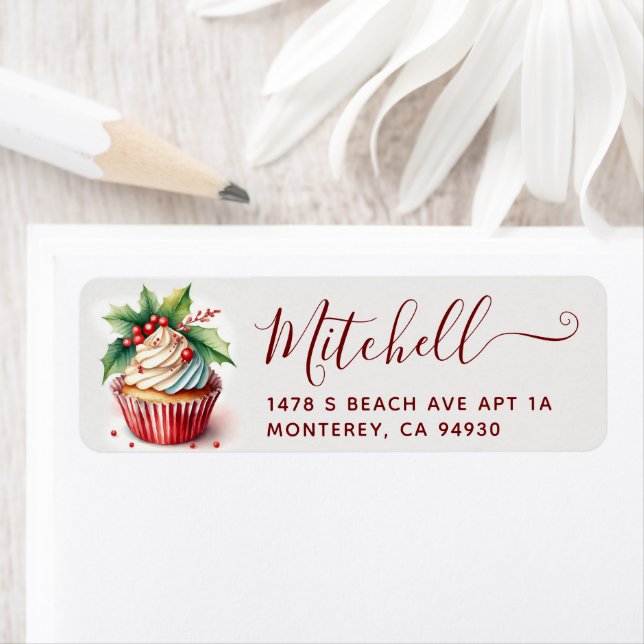 Etiqueta Endereço de Script de Cupcake de Natal Festivo (Insitu)