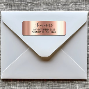 Etiqueta Endereço de Script de Metal Emperrado Rosa Gold