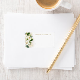 Etiqueta Endereço de Vazio Floral Branco e Dourado