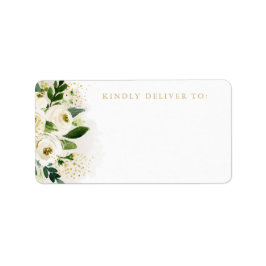 Etiqueta Endereço de Vazio Floral Branco e Dourado