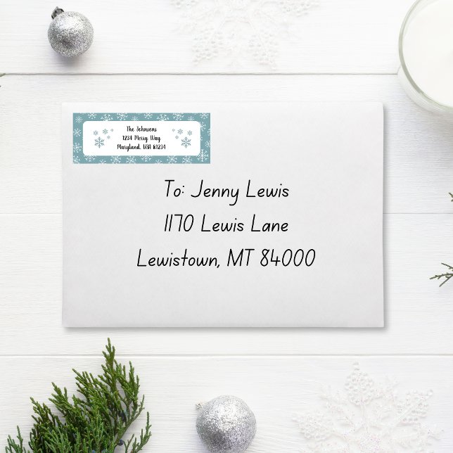 Etiqueta Endereço do Floco de Neve Azul Moderno (Blue Snowflake Return Address Label)