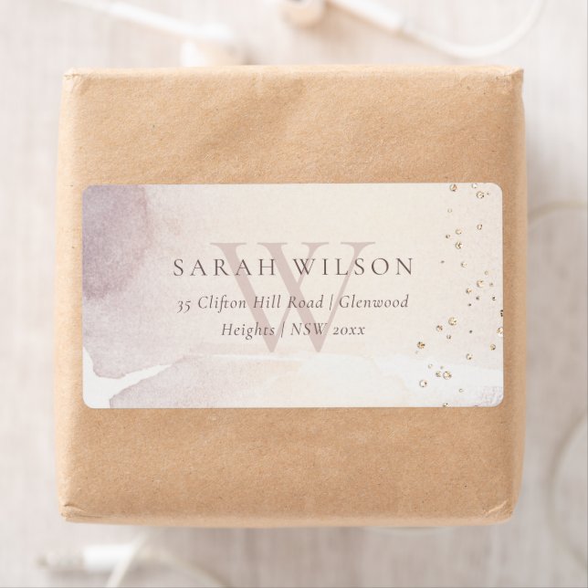 Etiqueta Endereço do monograma roxo Dourado Elegante Abstra (Insitu)