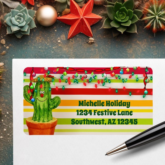 Etiqueta Endereço do sudoeste do Natal do cacto bonito do (Cute Holiday Cactus Southwestern Christmas Address Label)