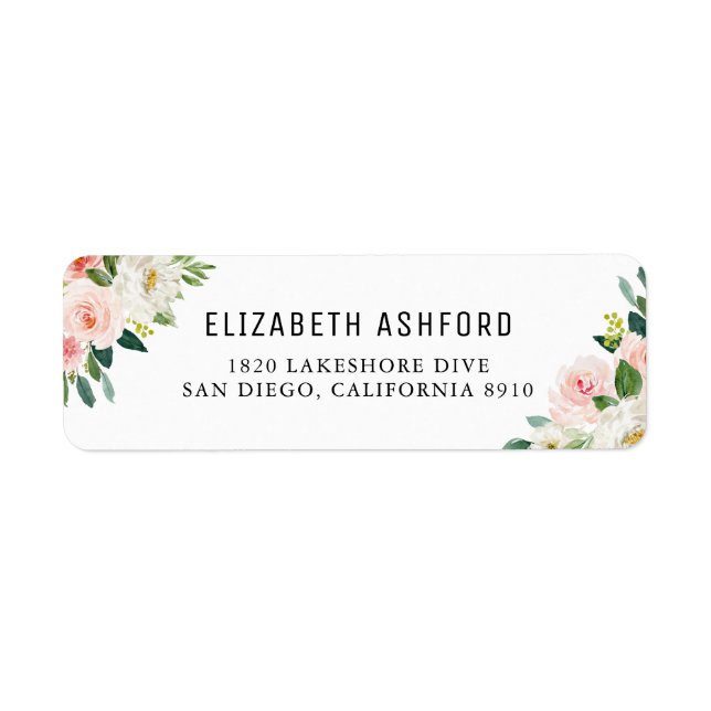 Etiqueta Endereço dos Buquês Florais Pêssegos de Aquarela (Frente)