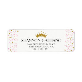 Etiqueta Endereço Dourado de Confetti Coroa e Rosa