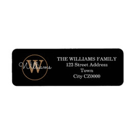 Etiqueta Endereço Dourado Preto do Monograma de Script Mode