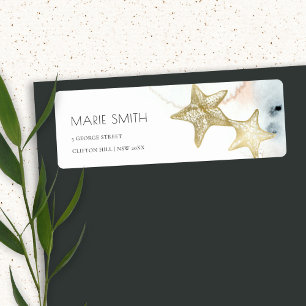 ETIQUETA ENDEREÇO ELEGANTE DOURADO ESCURO AZUL BEACHY STARF