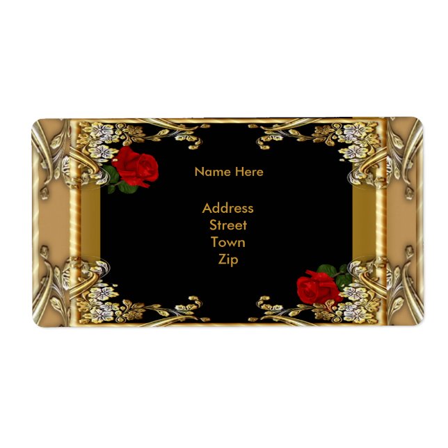 Etiqueta Endereço Elegante Preto Dourado Rosa Verm (Frente)