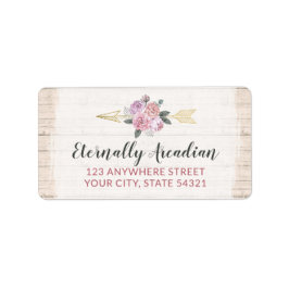 Etiqueta Endereço Floral Boêmio Madeira Rústica Seta Rosa