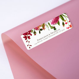 Etiqueta Endereço Floral de Coral Rosa de Casamento