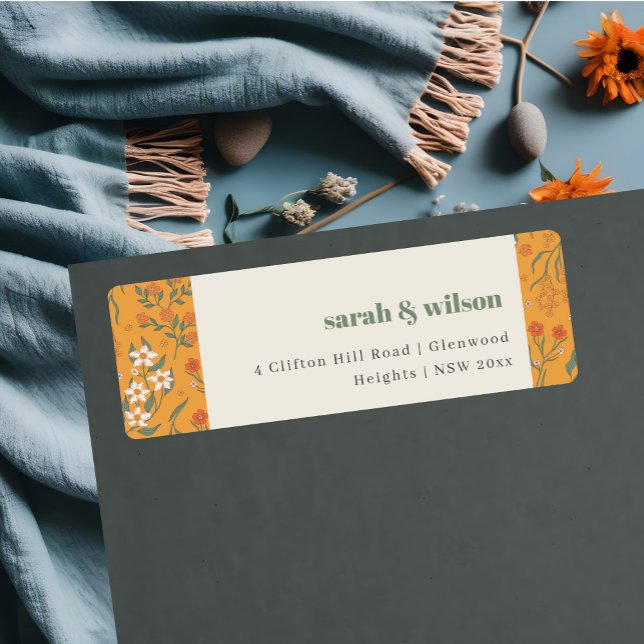 Etiqueta Endereço Floral do Arco Retroativo Laranja Amarelo (Criador carregado)