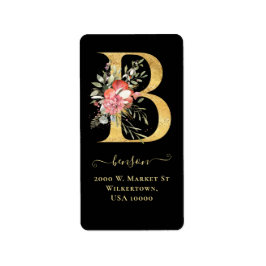 Etiqueta Endereço Floral Elegante Dourado Monograma B