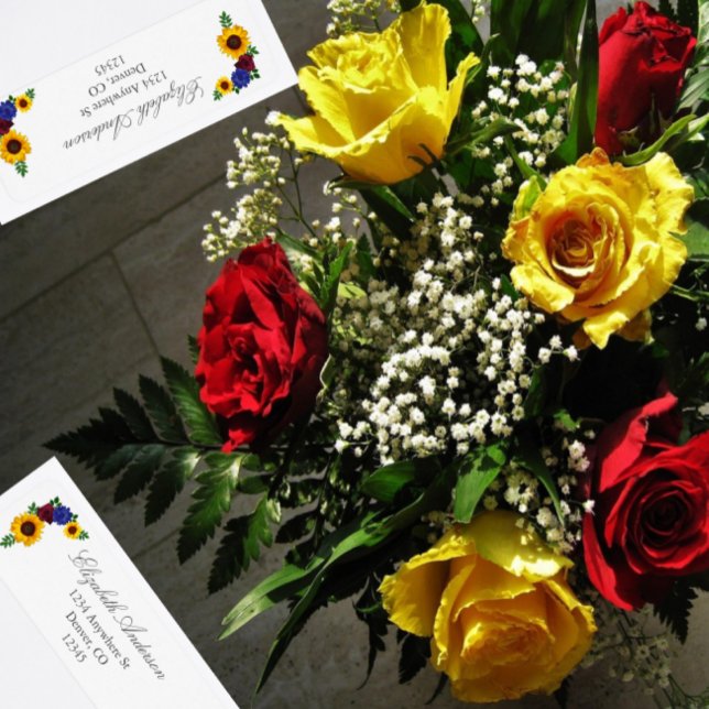Etiqueta Endereço Floral Rosa Girassol  (Criador carregado)