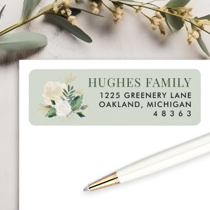 Etiqueta Endereço Floral Verde Elegante a Ouro
