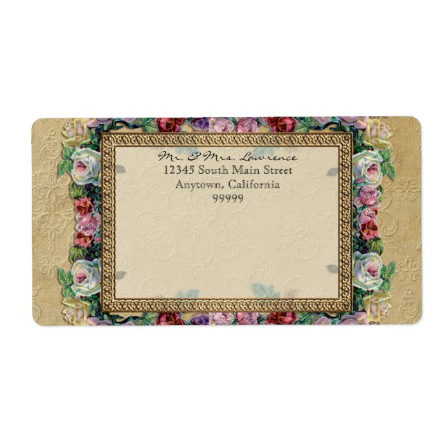 Etiqueta Endereço Formal Elegante Dourado e Lace Clássico (Frente)