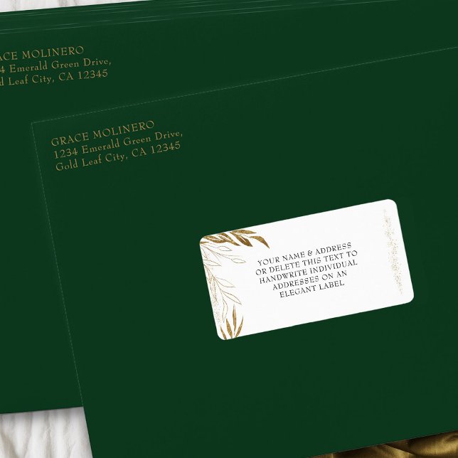 Etiqueta Endereço Frametico Elegante Dourado Folha e Confet (Address Label for RSVP envelopes from my Gold Leaf Quinceanera Collection)