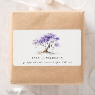 Etiqueta Endereço Mínimo da Árvore Lilac Watercolor Jacaran