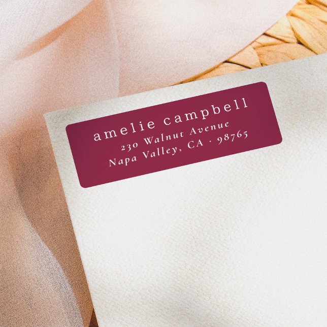 Etiqueta Endereço Mínimo de Retorno da Borgonha Elegante (Address Label Mock-up)
